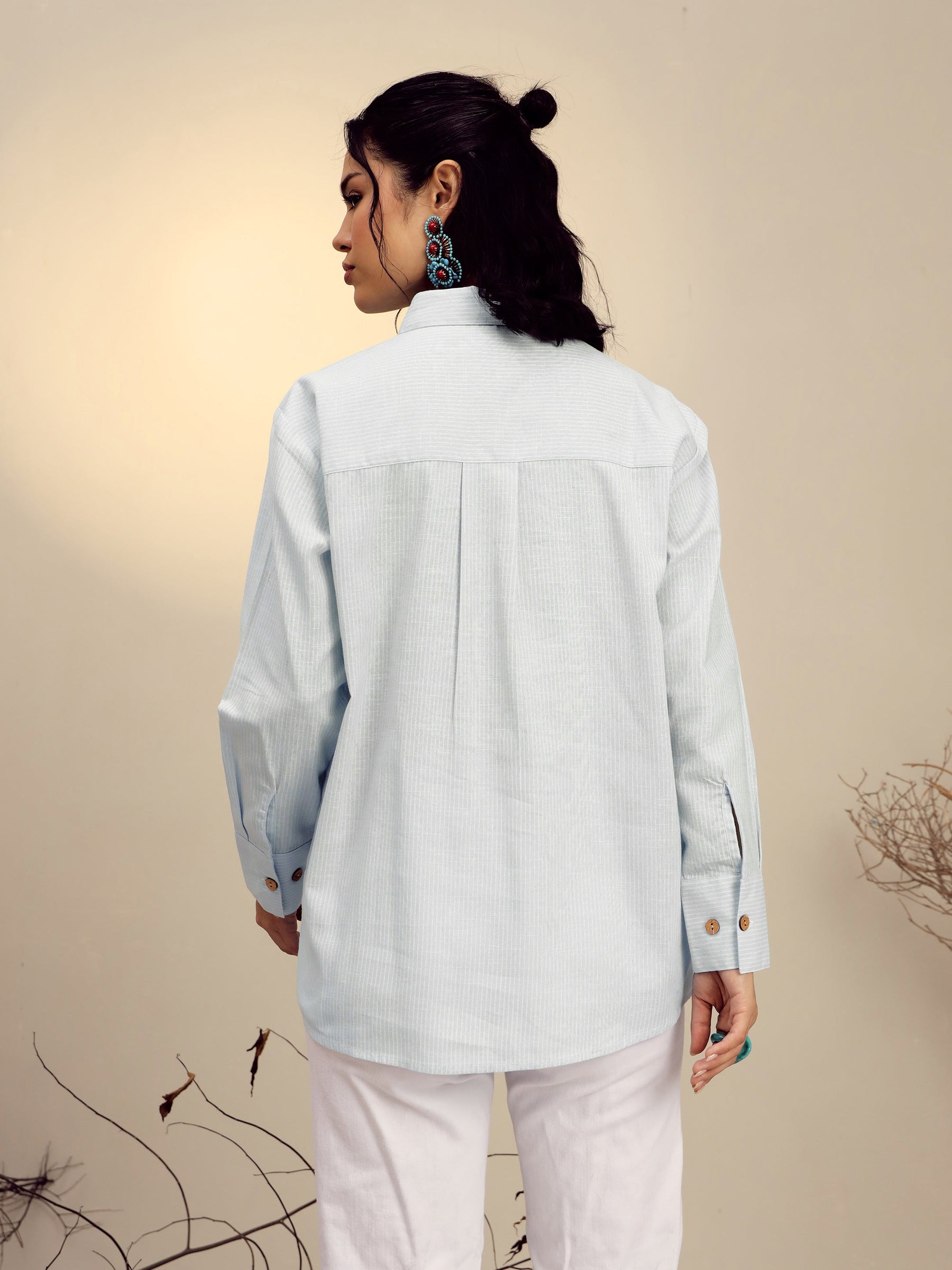 Grey Striped Regular Shirt -Pink Paprika By SASSAFRAS
