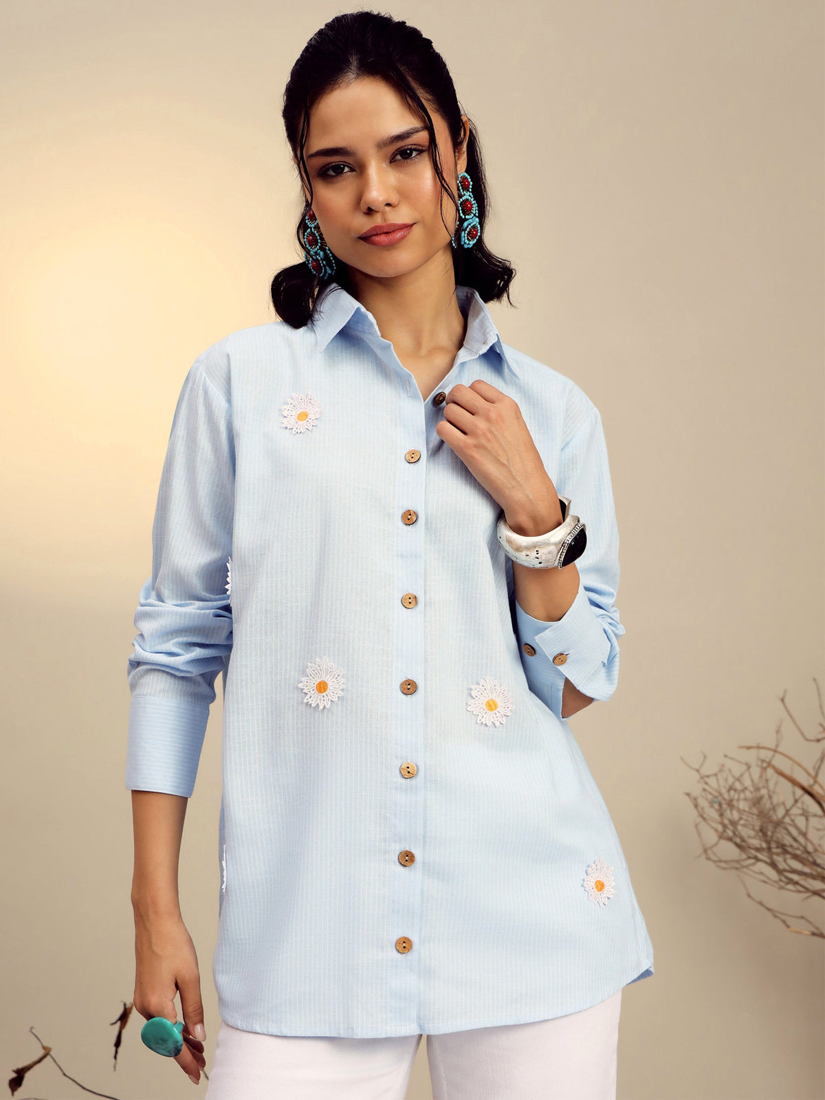 Blue Striped Regular Shirt -Pink Paprika By SASSAFRAS
