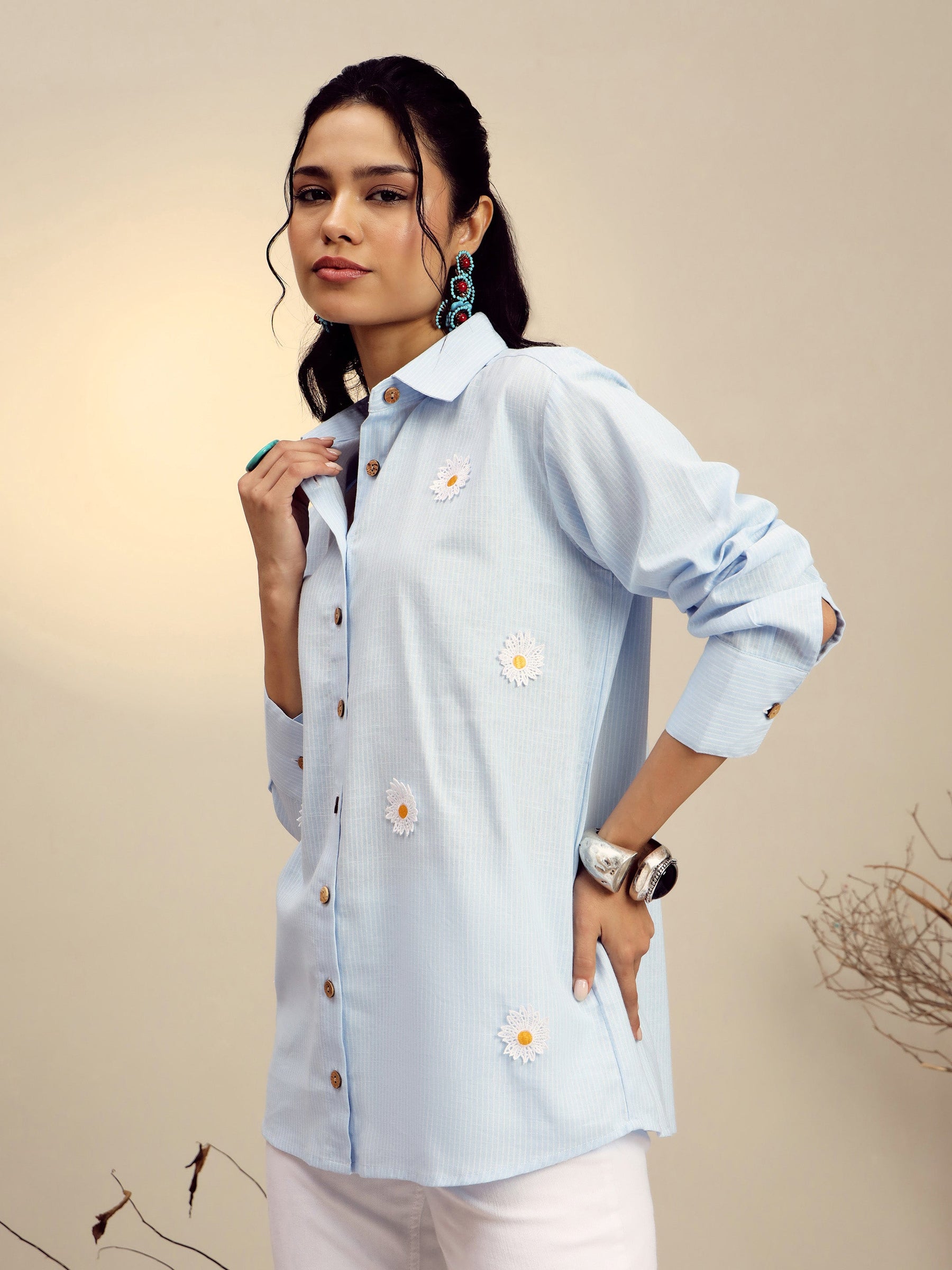 Blue Striped Regular Shirt -Pink Paprika By SASSAFRAS