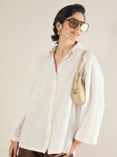 White Linen Oversize Shirt-SASSAFRAS BASICS