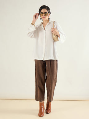 White Linen Oversize Shirt-SASSAFRAS BASICS