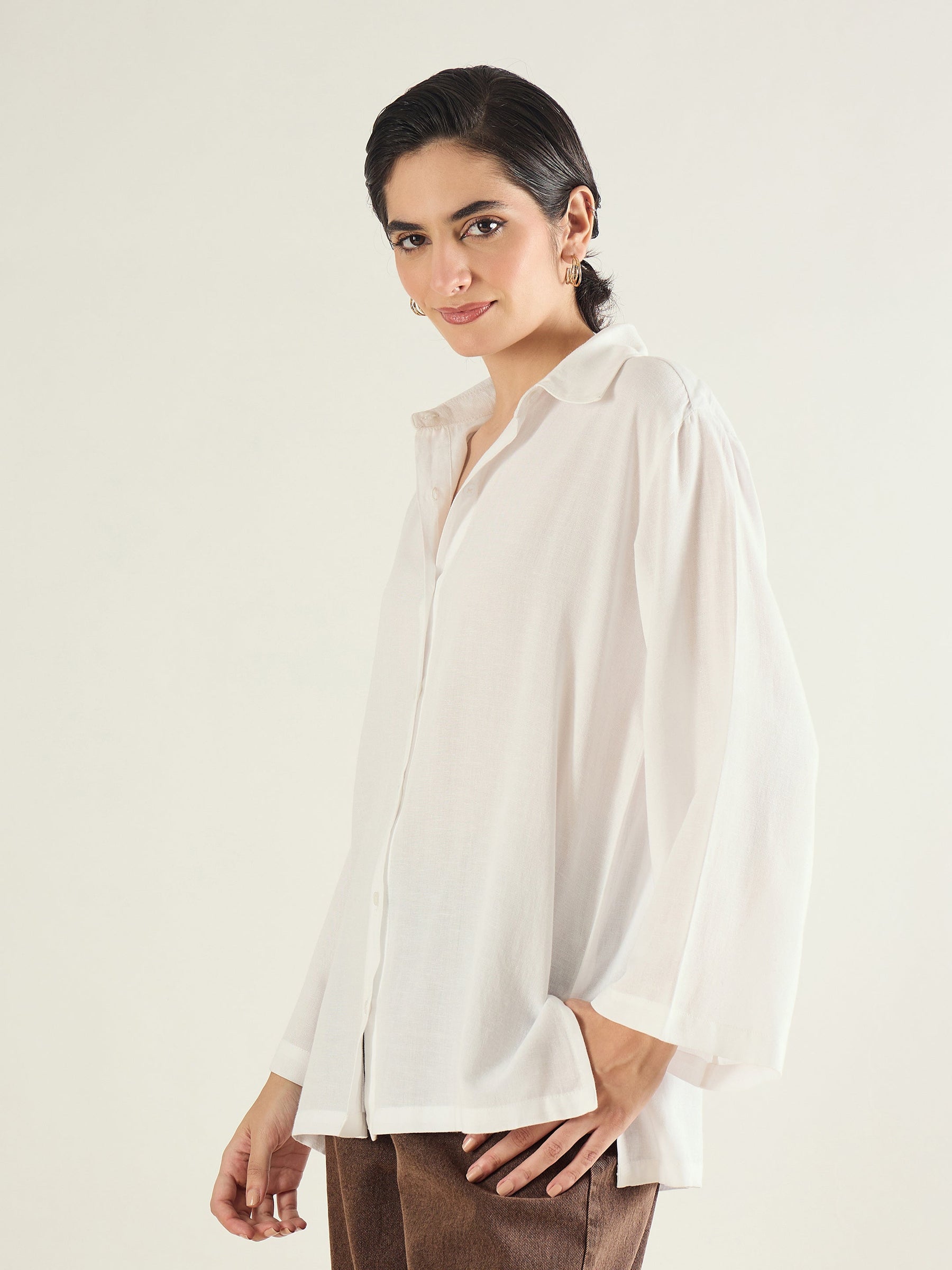 White Linen Oversize Shirt-SASSAFRAS BASICS