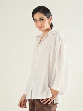 White Linen Oversize Shirt-SASSAFRAS BASICS