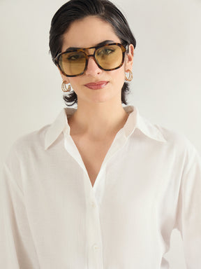White Linen Oversize Shirt-SASSAFRAS BASICS