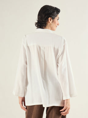White Linen Oversize Shirt-SASSAFRAS BASICS
