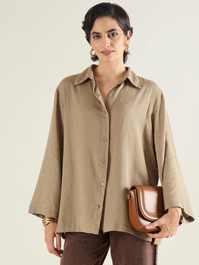 Beige Linen Oversize Shirt-SASSAFRAS BASICS