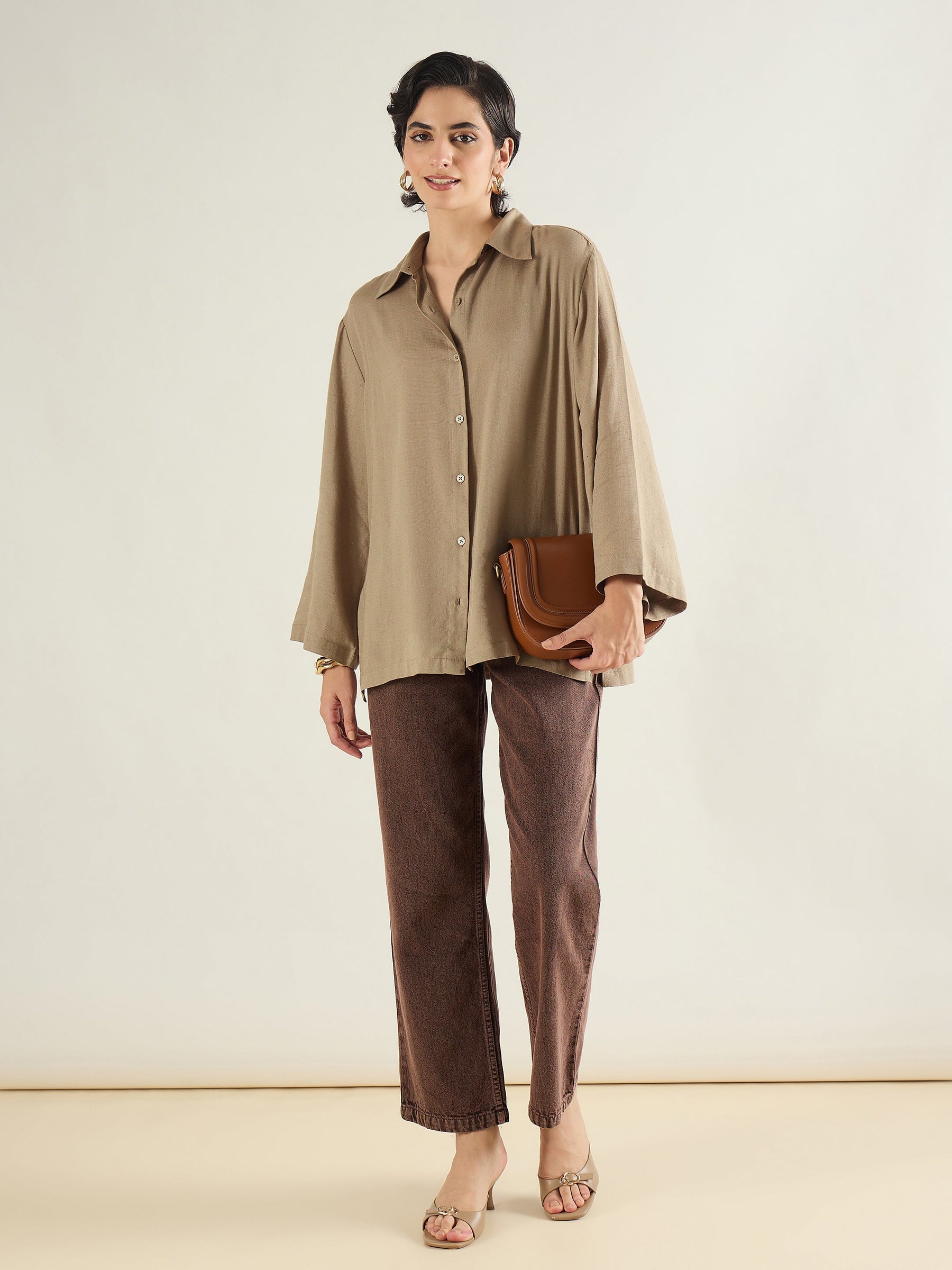 Beige Linen Oversize Shirt-SASSAFRAS BASICS