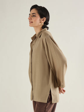 Beige Linen Oversize Shirt-SASSAFRAS BASICS