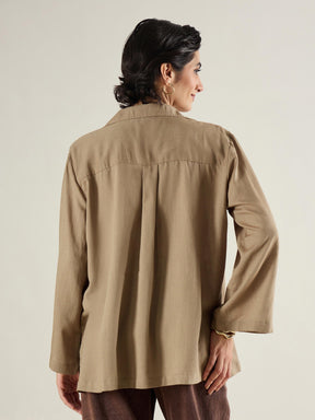 Beige Linen Oversize Shirt-SASSAFRAS BASICS