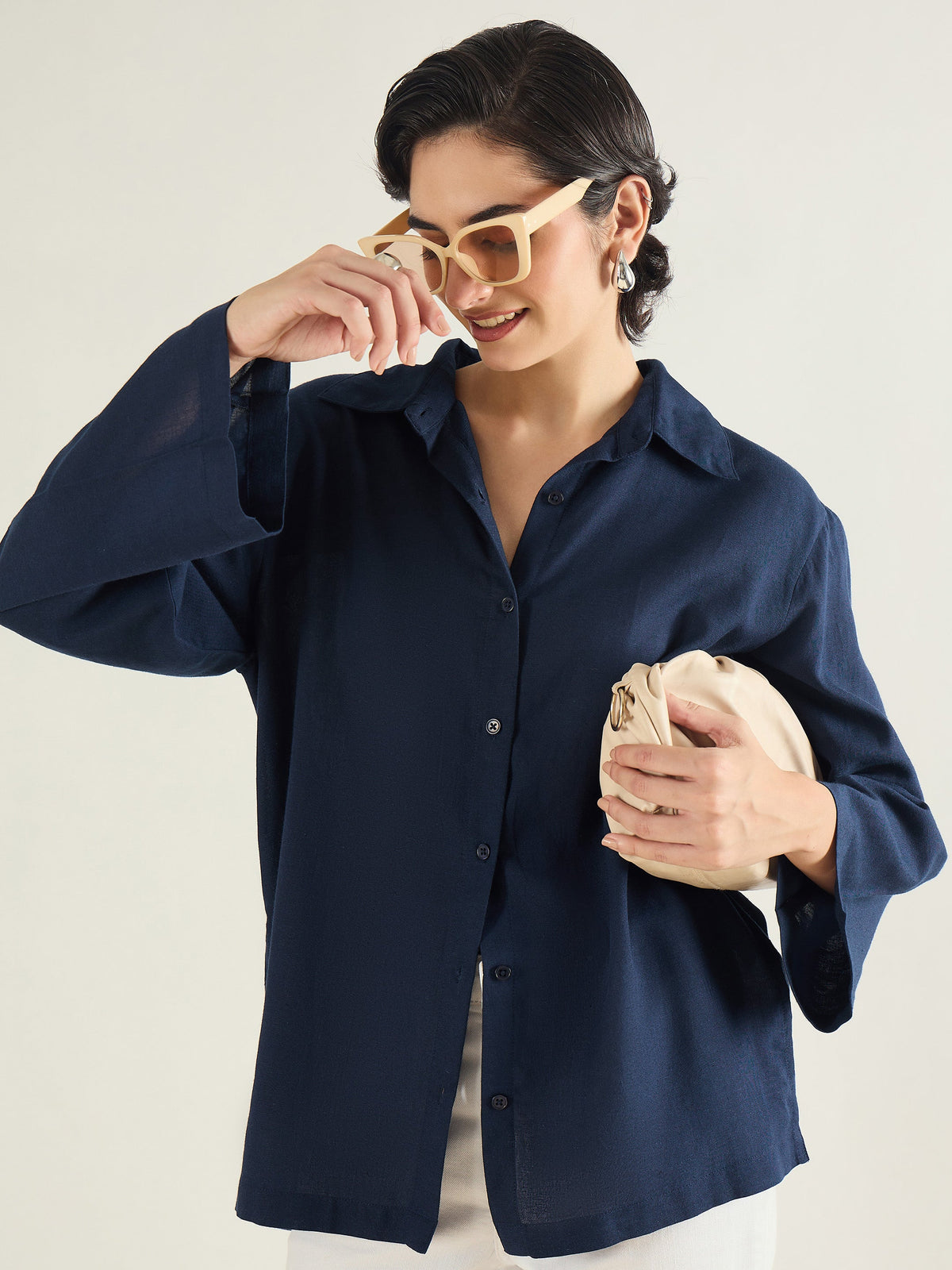 Navy Linen Oversize Shirt-SASSAFRAS BASICS