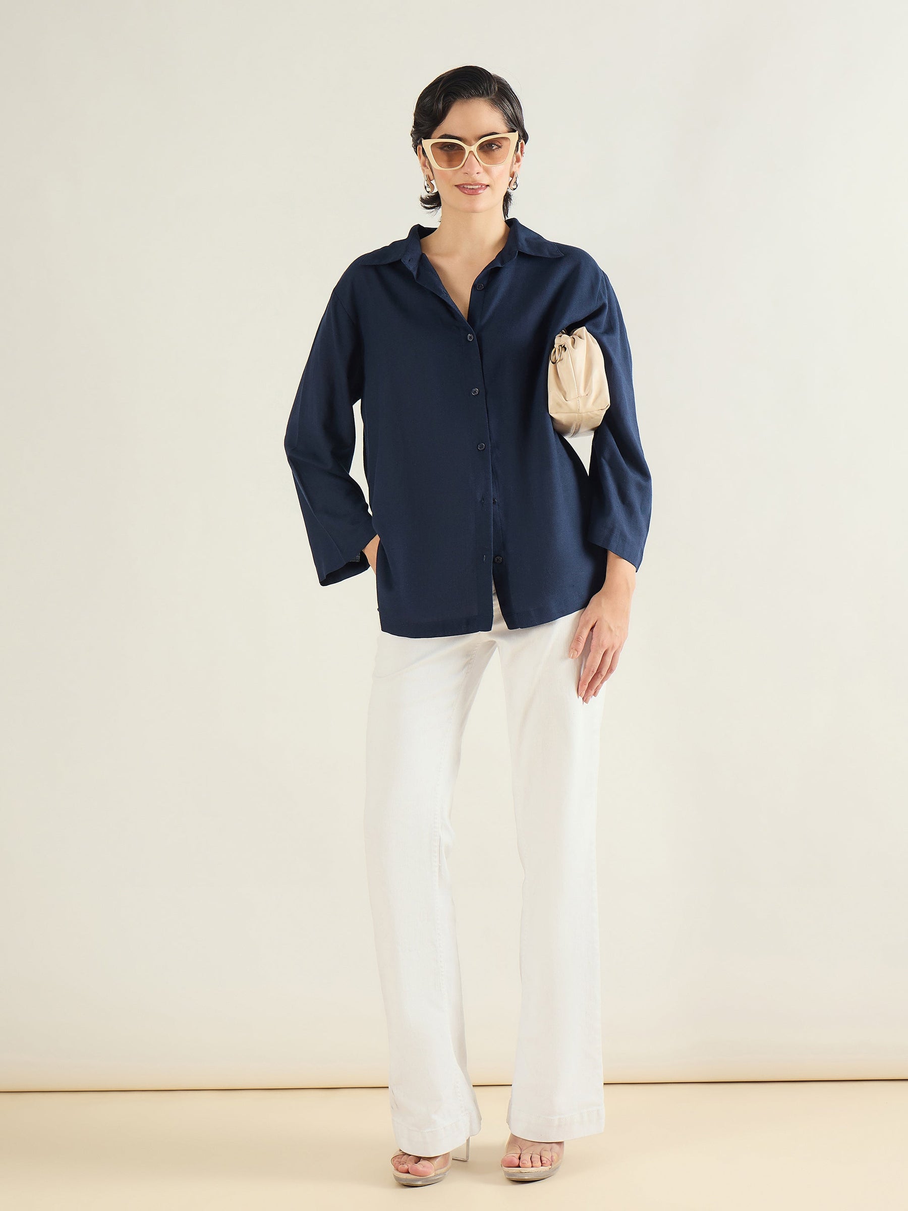 Navy Linen Oversize Shirt-SASSAFRAS BASICS
