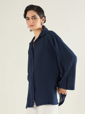 Navy Linen Oversize Shirt-SASSAFRAS BASICS