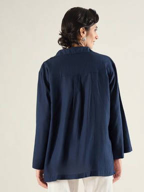 Navy Linen Oversize Shirt-SASSAFRAS BASICS