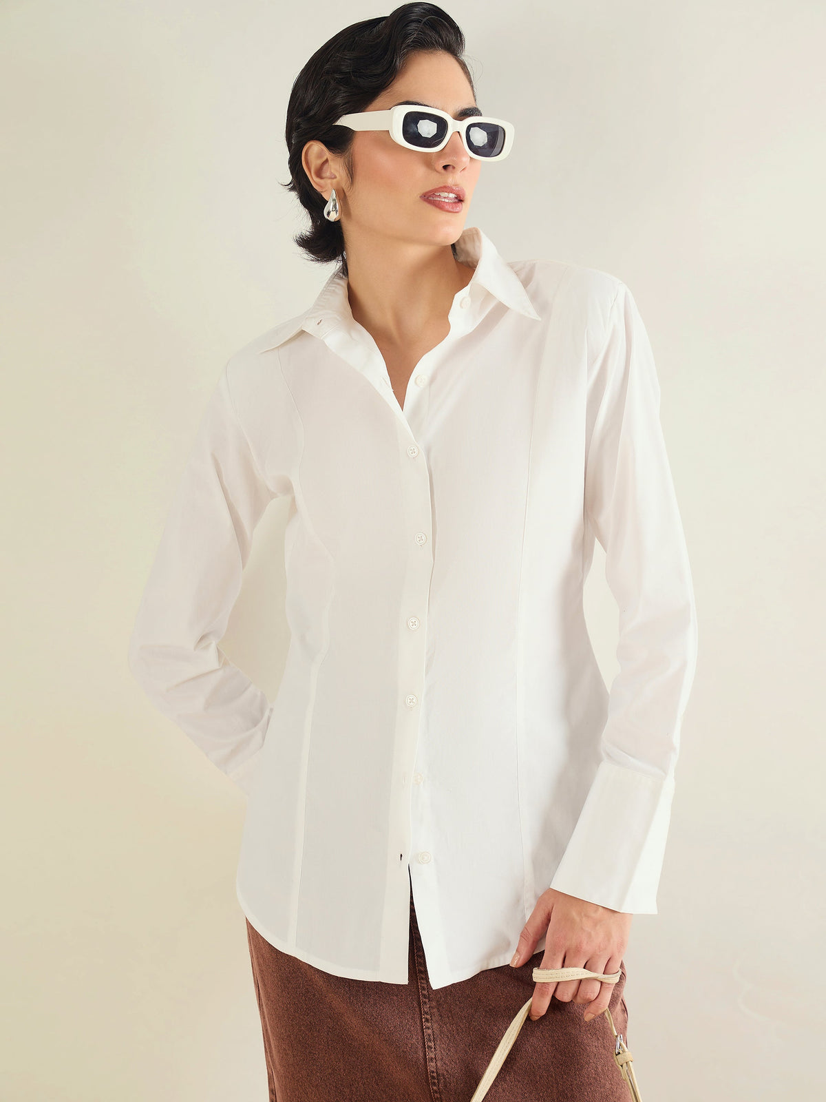 White Shoulder Padded Slim Fit Poplin Shirt-SASSAFRAS BASICS