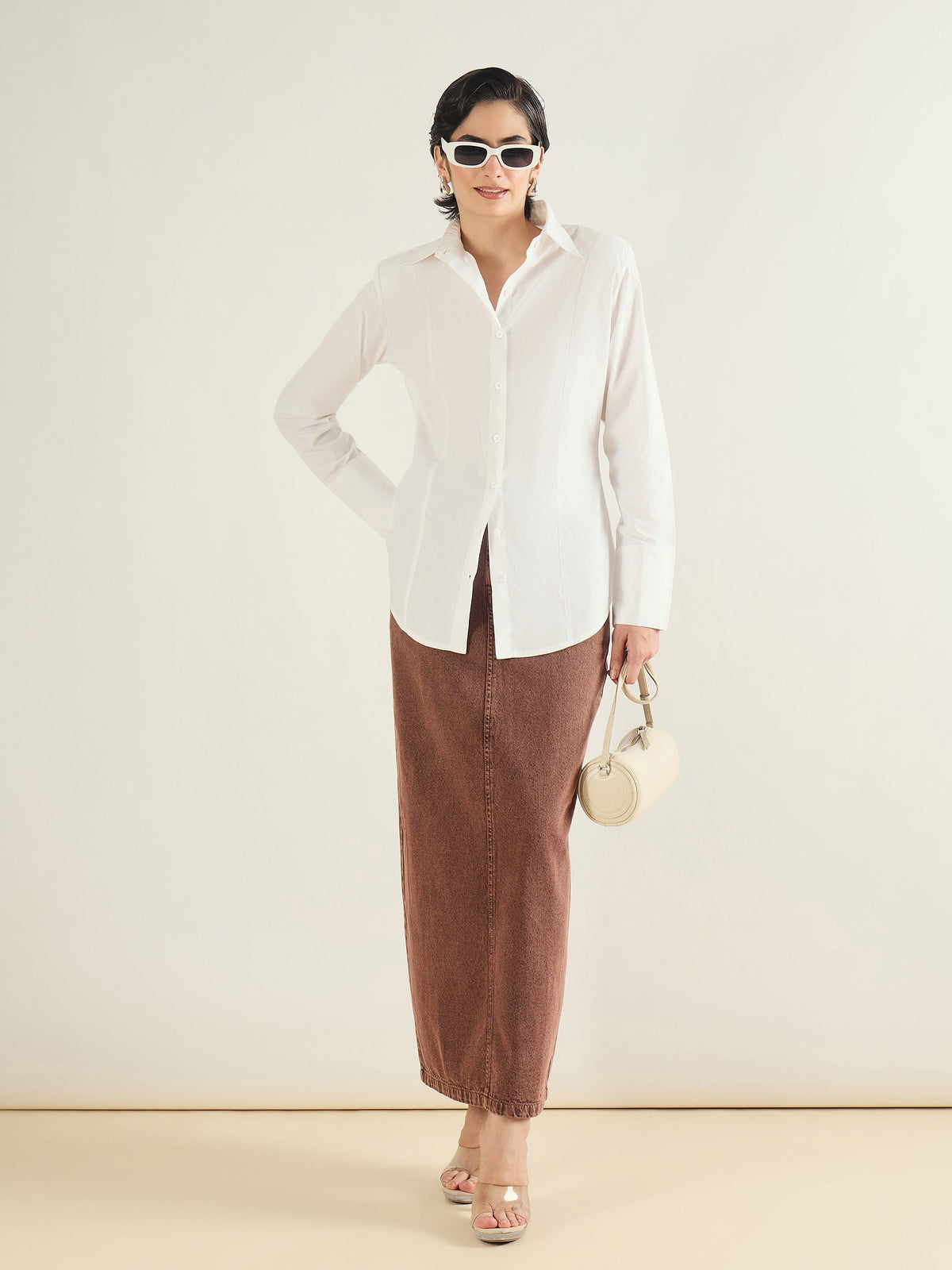 White Shoulder Padded Slim Fit Poplin Shirt-SASSAFRAS BASICS