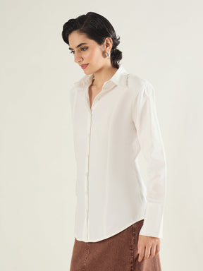 White Shoulder Padded Slim Fit Poplin Shirt-SASSAFRAS BASICS