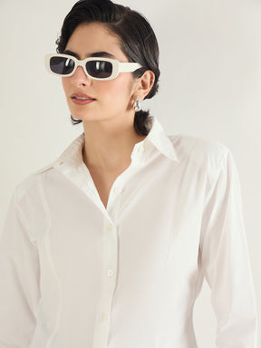 White Shoulder Padded Slim Fit Poplin Shirt-SASSAFRAS BASICS
