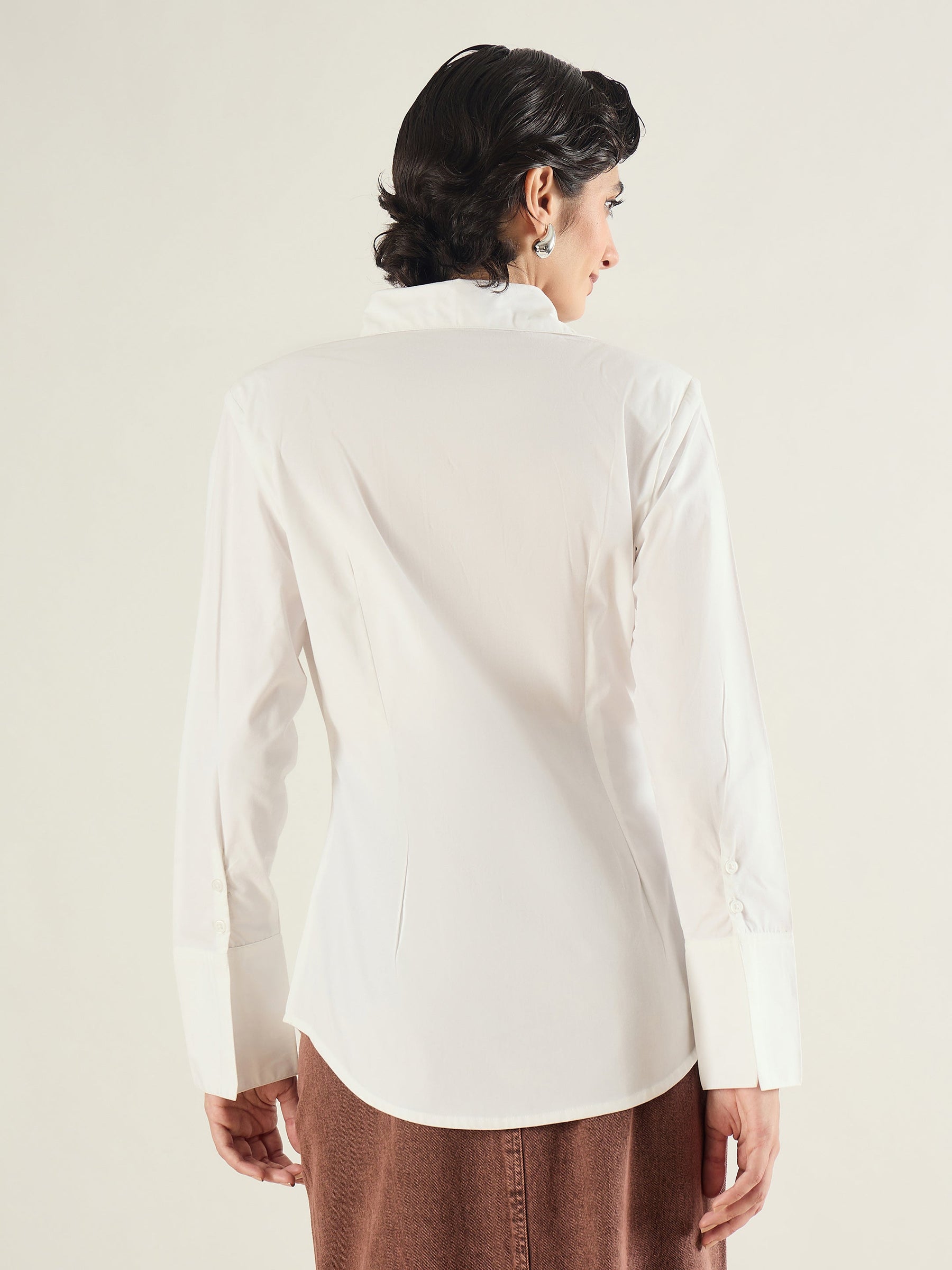 White Shoulder Padded Slim Fit Poplin Shirt-SASSAFRAS BASICS