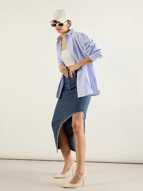 Blue & White Stripes Typography Relax Shirt-SASSAFRAS