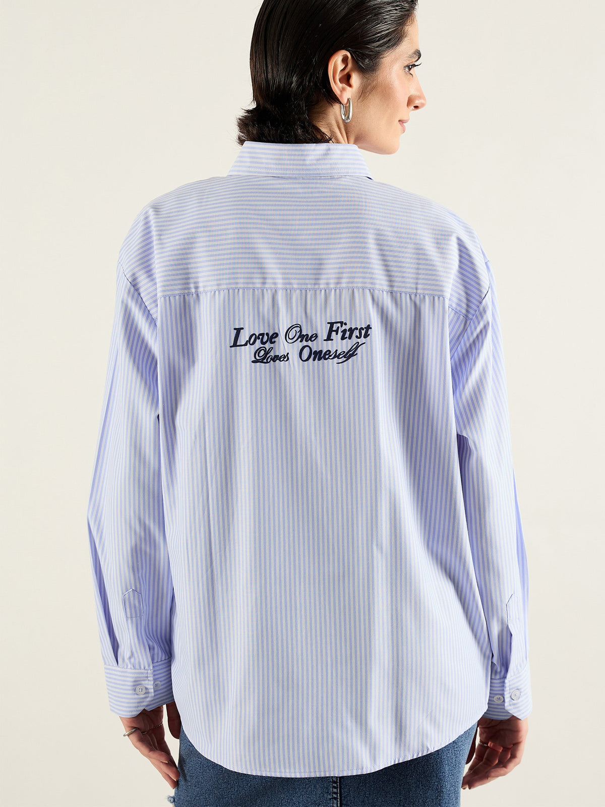 Blue & White Printed Back Relax Shirt-SASSAFRAS
