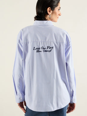 Blue & White Printed Back Relax Shirt-SASSAFRAS