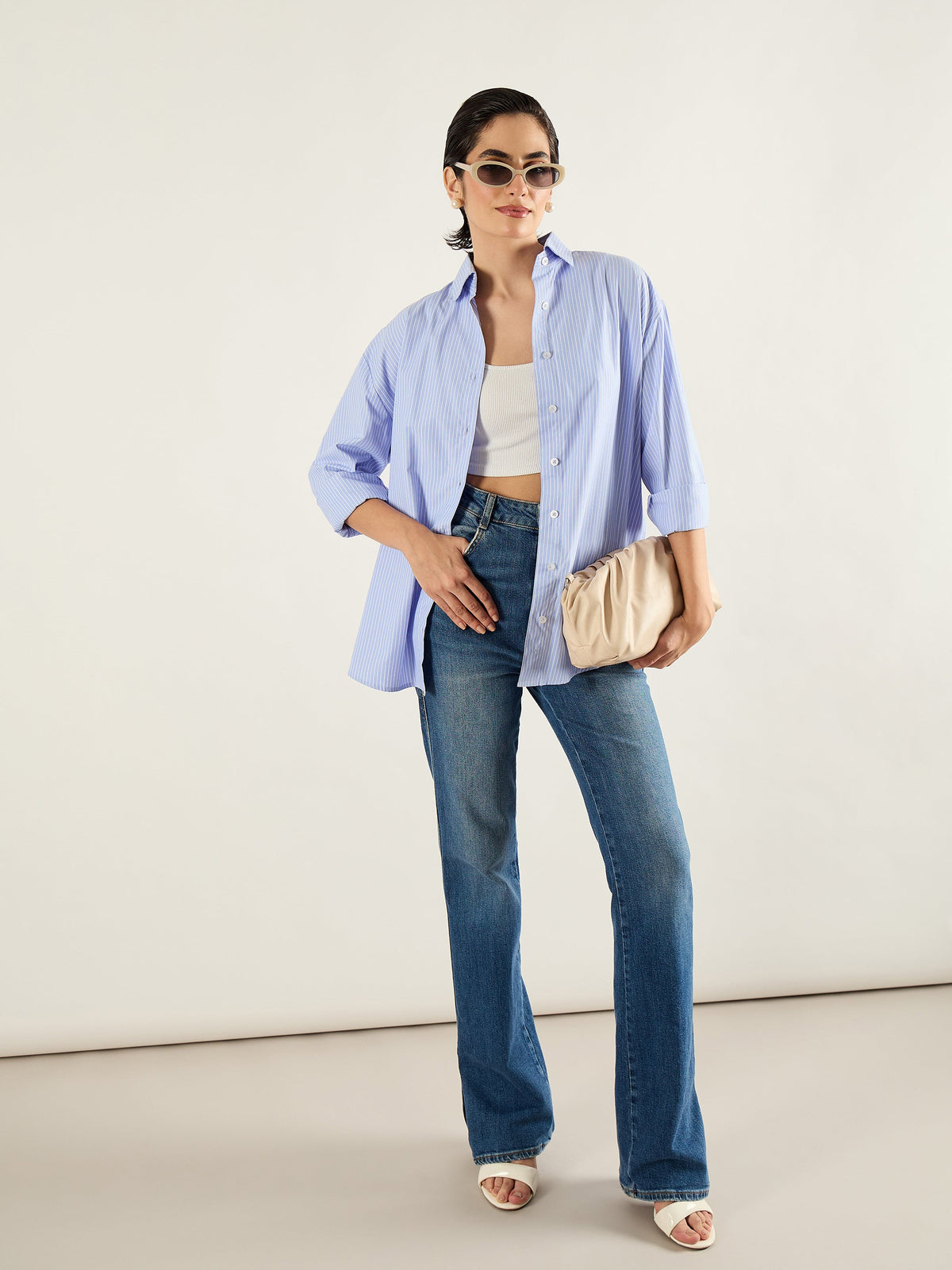 Blue & White Printed Back Relax Shirt-SASSAFRAS