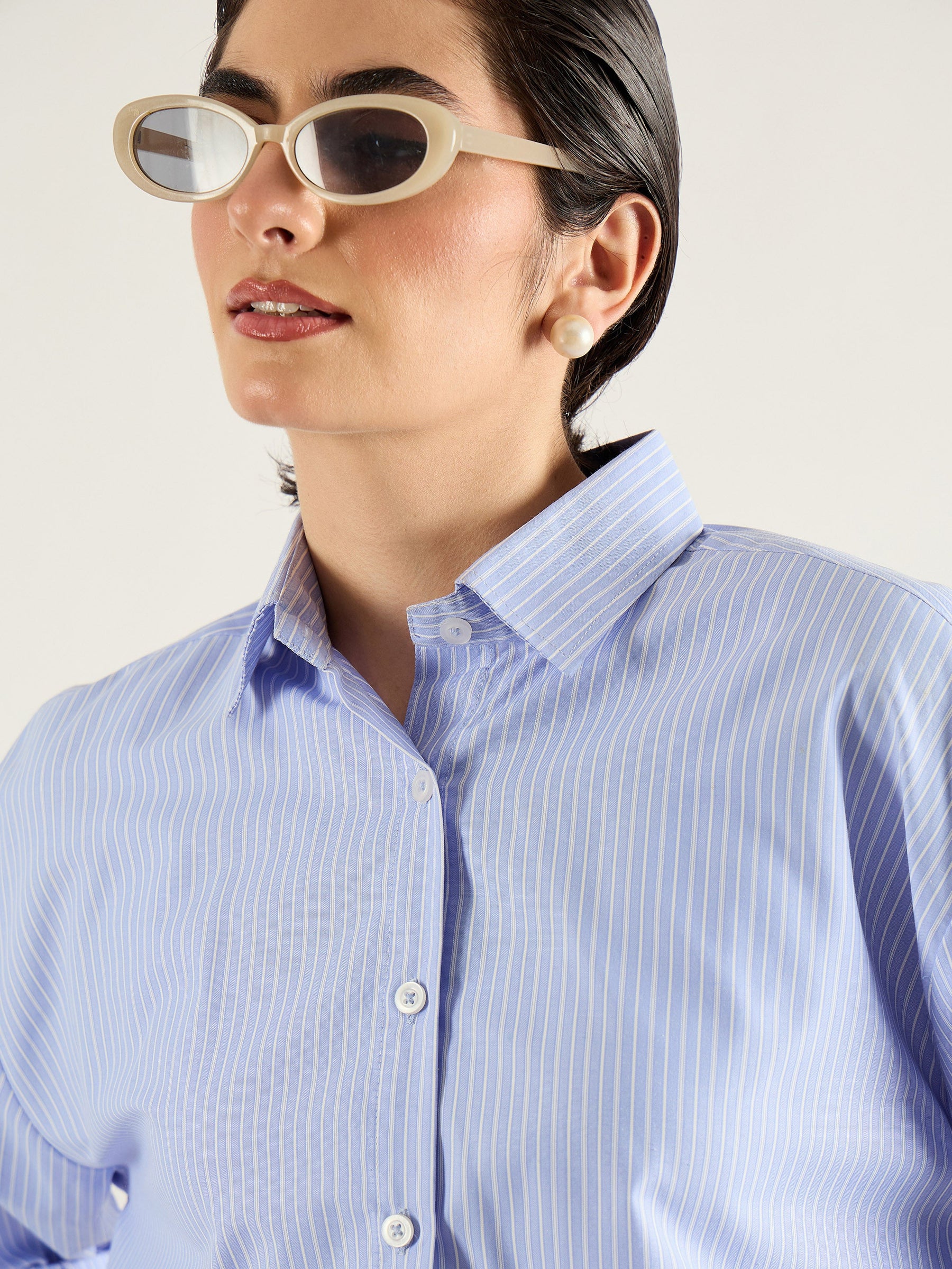 Blue & White Printed Back Relax Shirt-SASSAFRAS