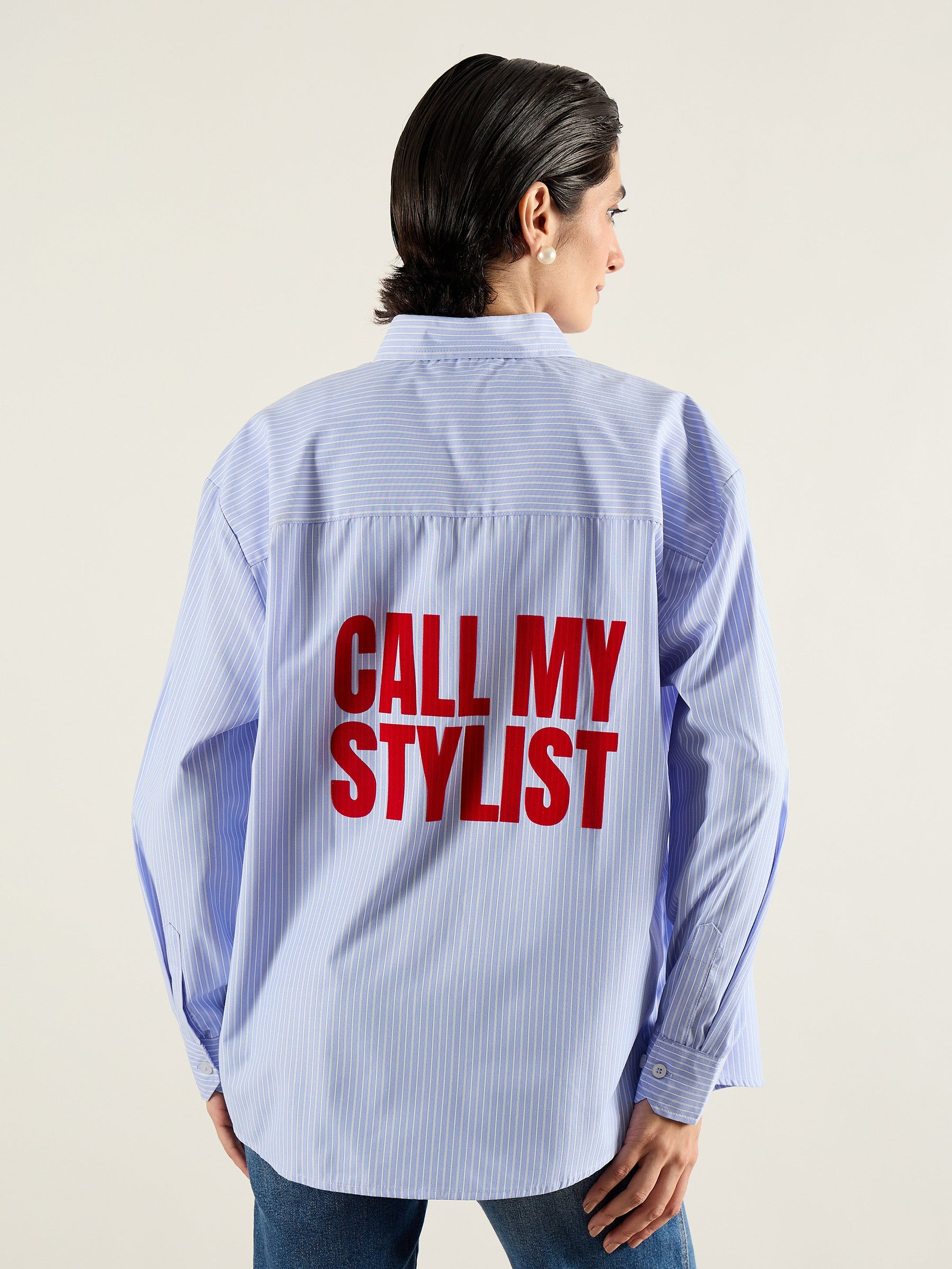 Blue & White Printed Back Relax Shirt-SASSAFRAS