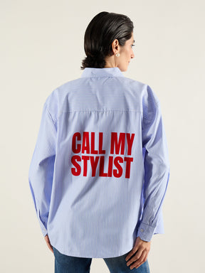 Blue & White Printed Back Relax Shirt-SASSAFRAS