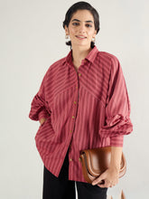 Red & White Stripe Oversized Shirt-SASSAFRAS