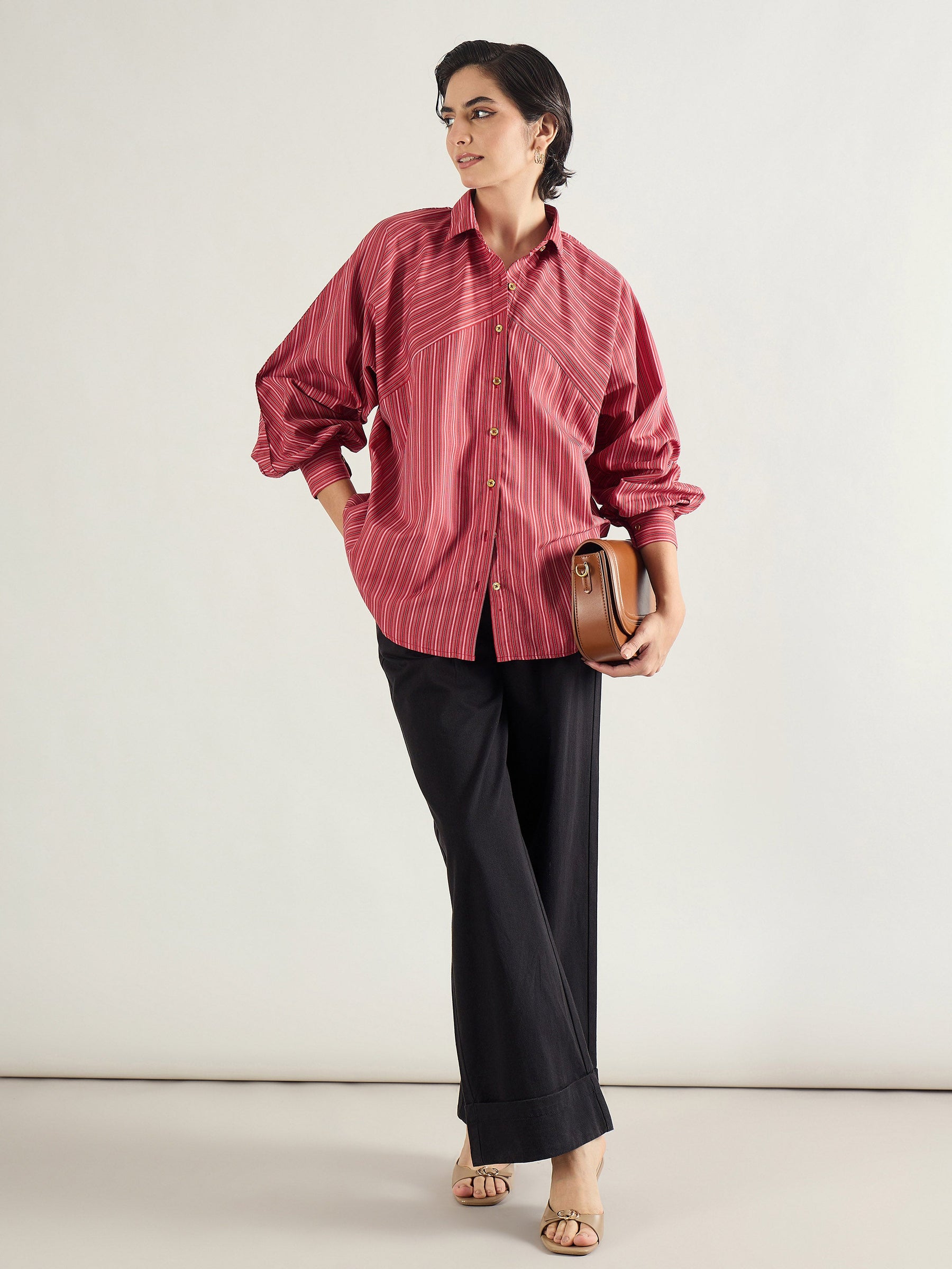 Red & White Stripe Oversized Shirt-SASSAFRAS