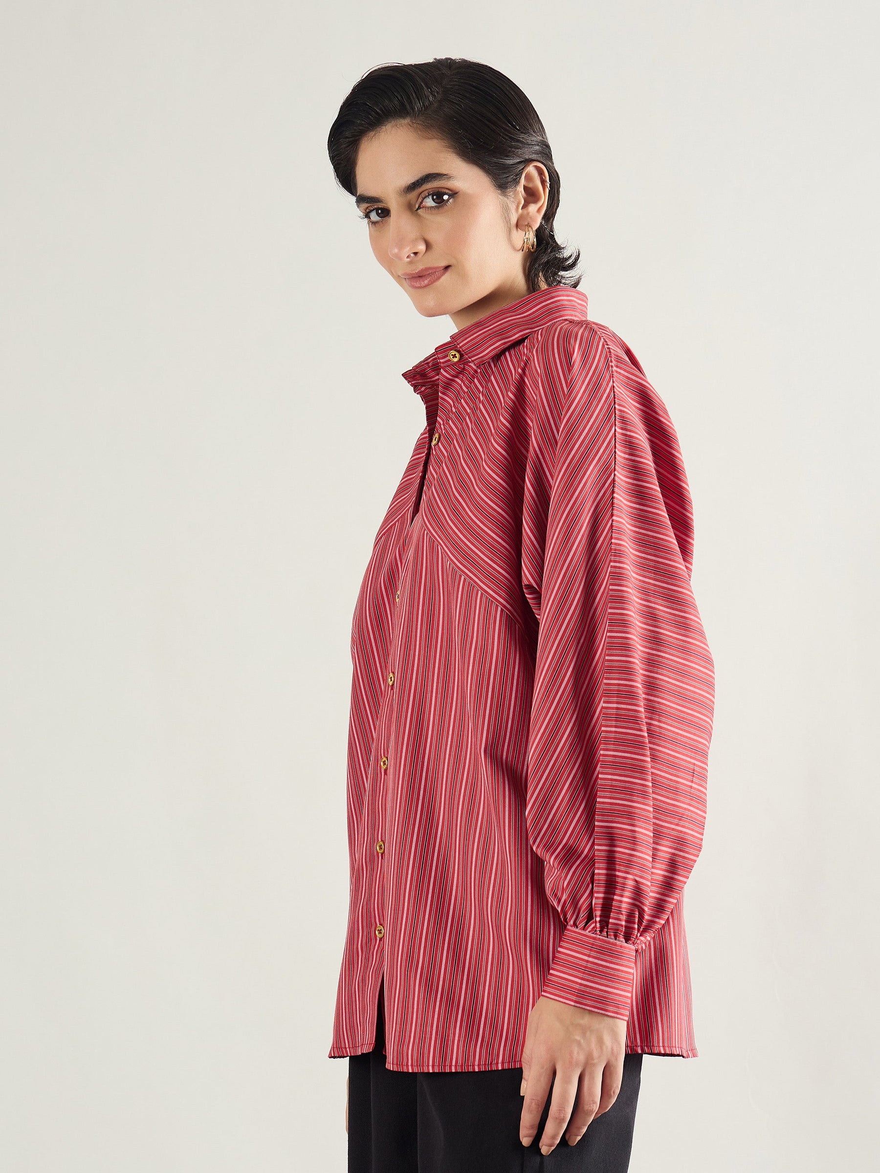 Red & White Stripe Oversized Shirt-SASSAFRAS