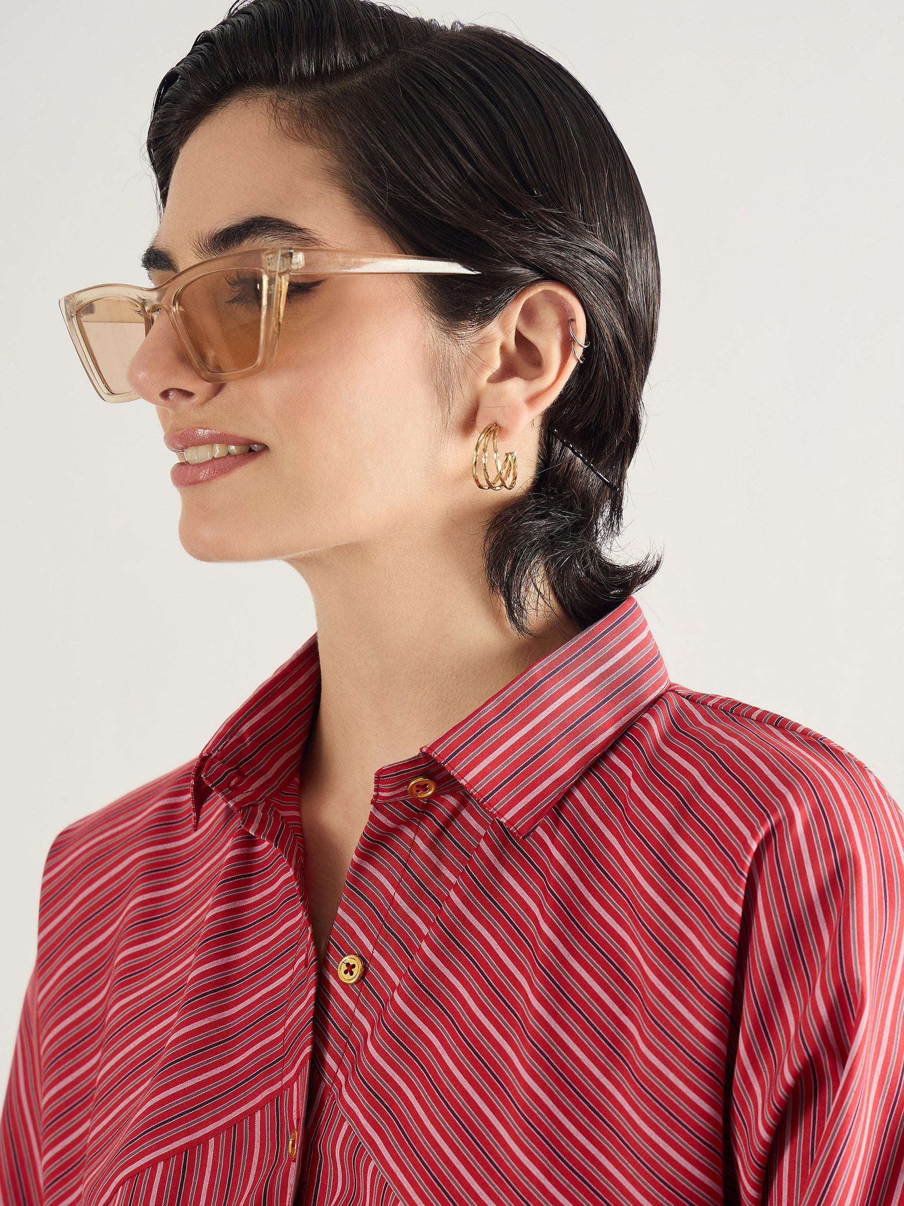 Red & White Stripe Oversized Shirt-SASSAFRAS