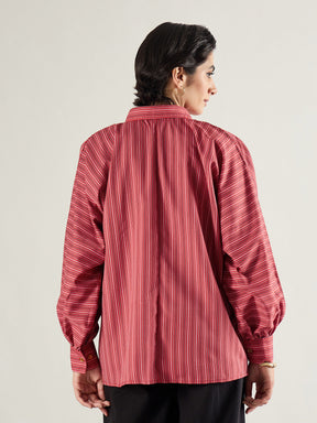Red & White Stripe Oversized Shirt-SASSAFRAS
