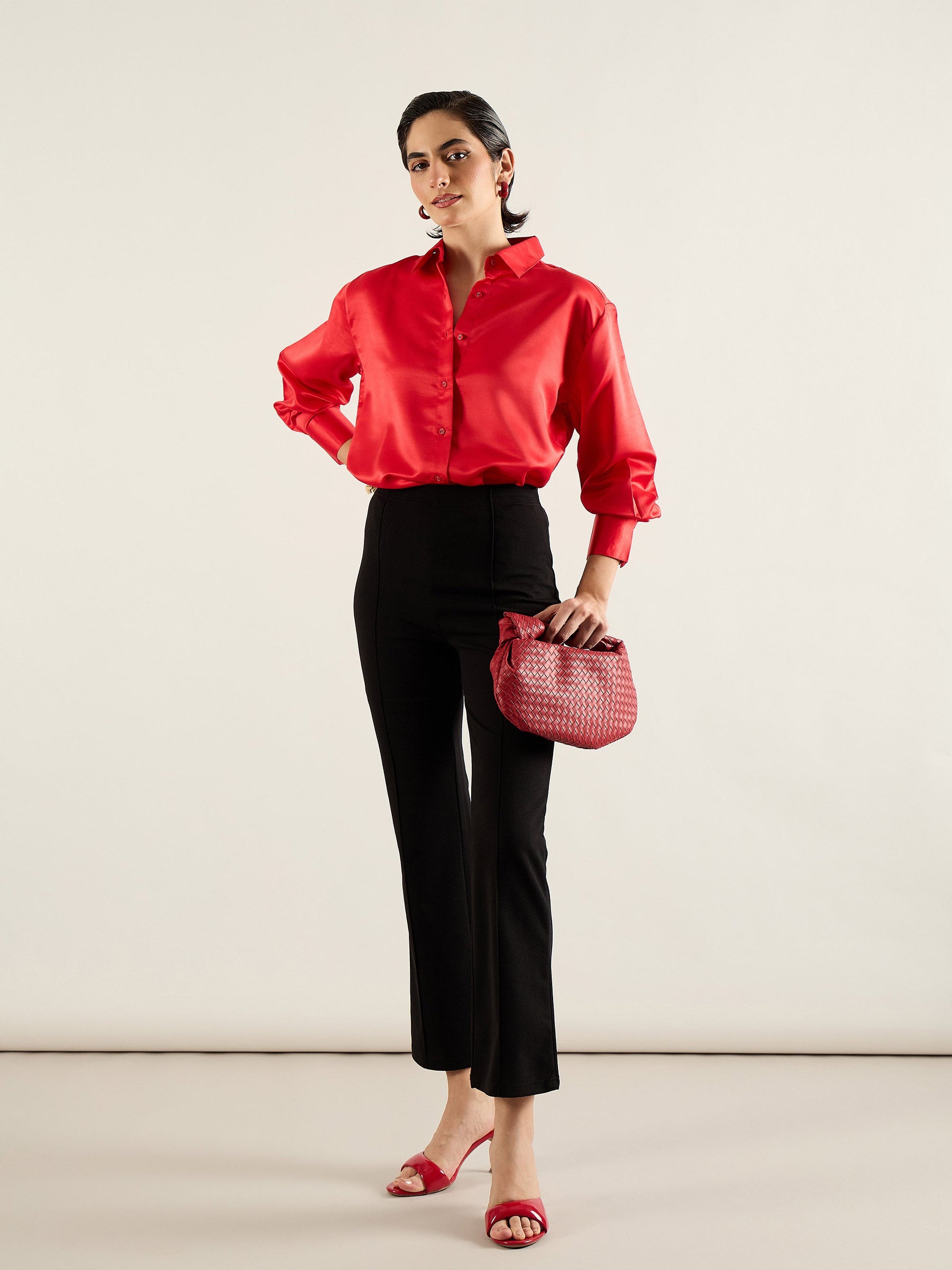 Red Satin Oversized Shirt-SASSAFRAS