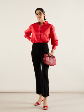 Red Satin Oversized Shirt-SASSAFRAS