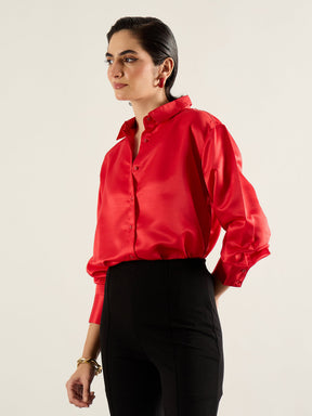Red Satin Oversized Shirt-SASSAFRAS