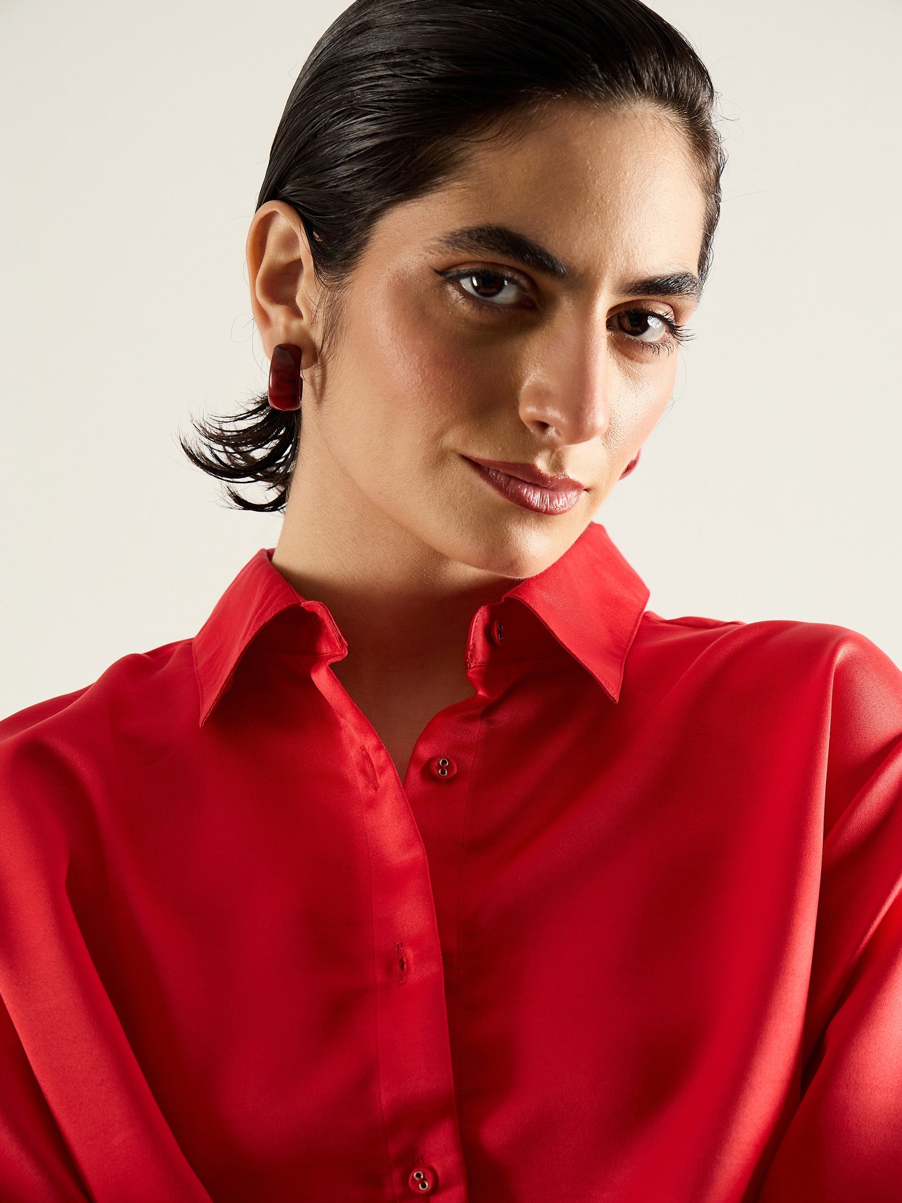 Red Satin Oversized Shirt-SASSAFRAS