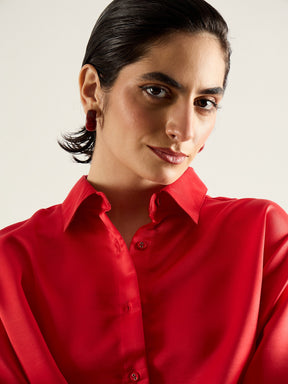 Red Satin Oversized Shirt-SASSAFRAS