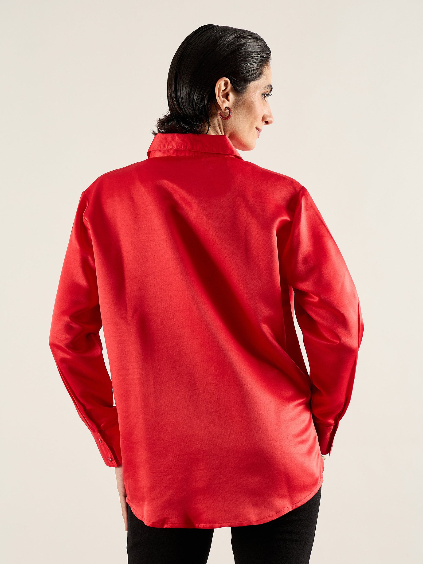 Red Satin Oversized Shirt-SASSAFRAS