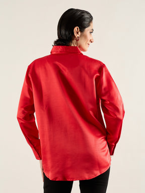 Red Satin Oversized Shirt-SASSAFRAS