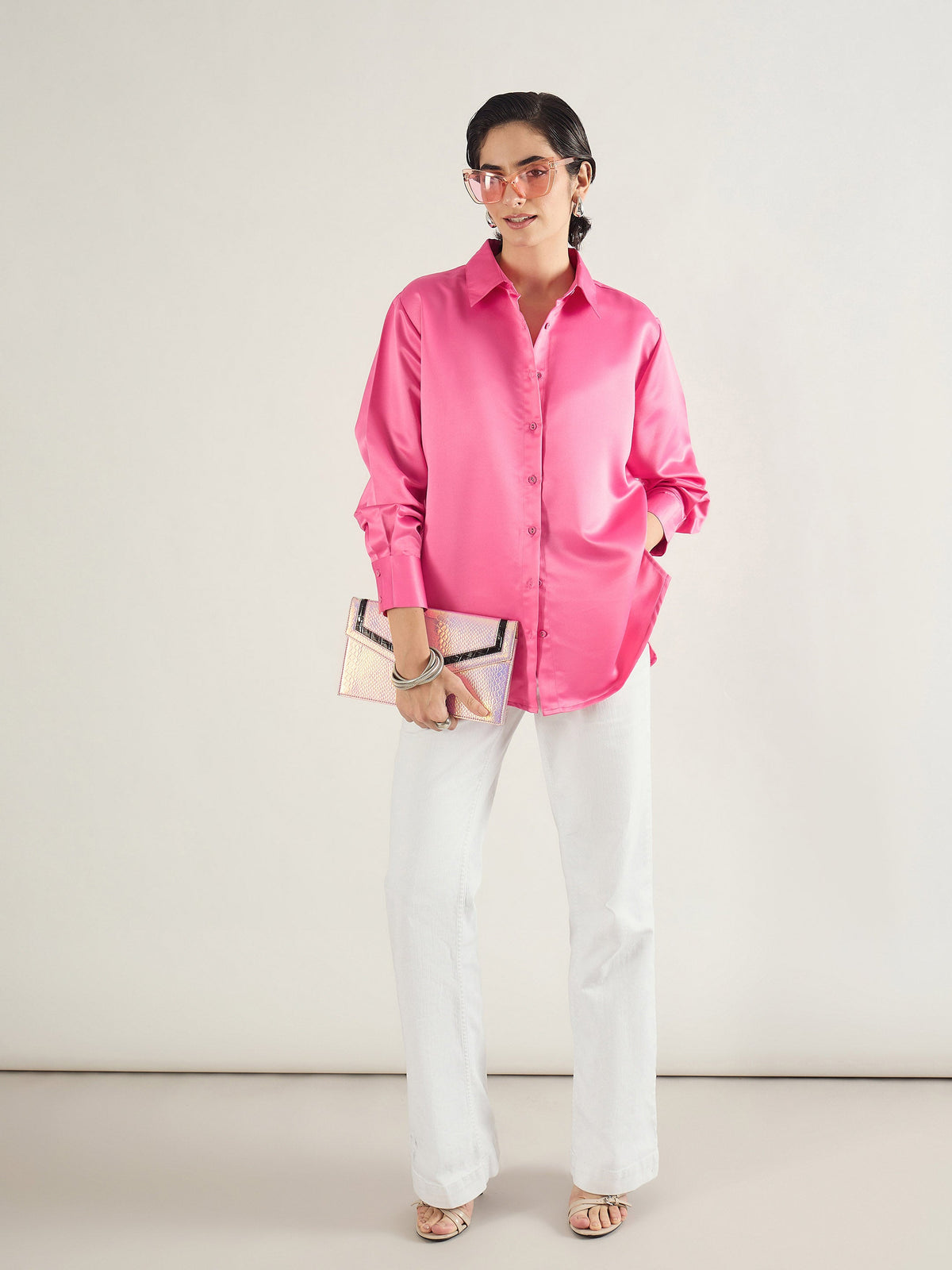 Pink Satin Oversized Shirt-SASSAFRAS
