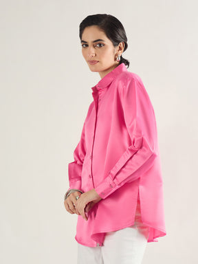 Pink Satin Oversized Shirt-SASSAFRAS