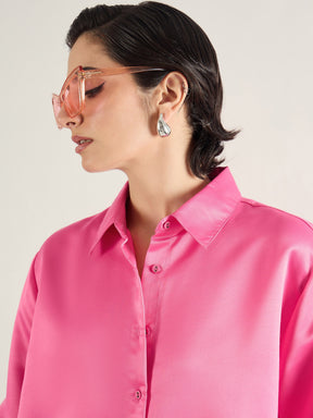Pink Satin Oversized Shirt-SASSAFRAS