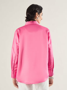 Pink Satin Oversized Shirt-SASSAFRAS