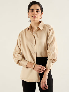 Beige Satin Oversized Shirt-SASSAFRAS