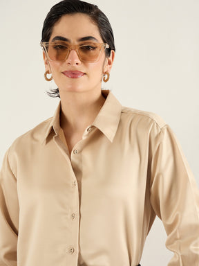 Beige Satin Oversized Shirt-SASSAFRAS