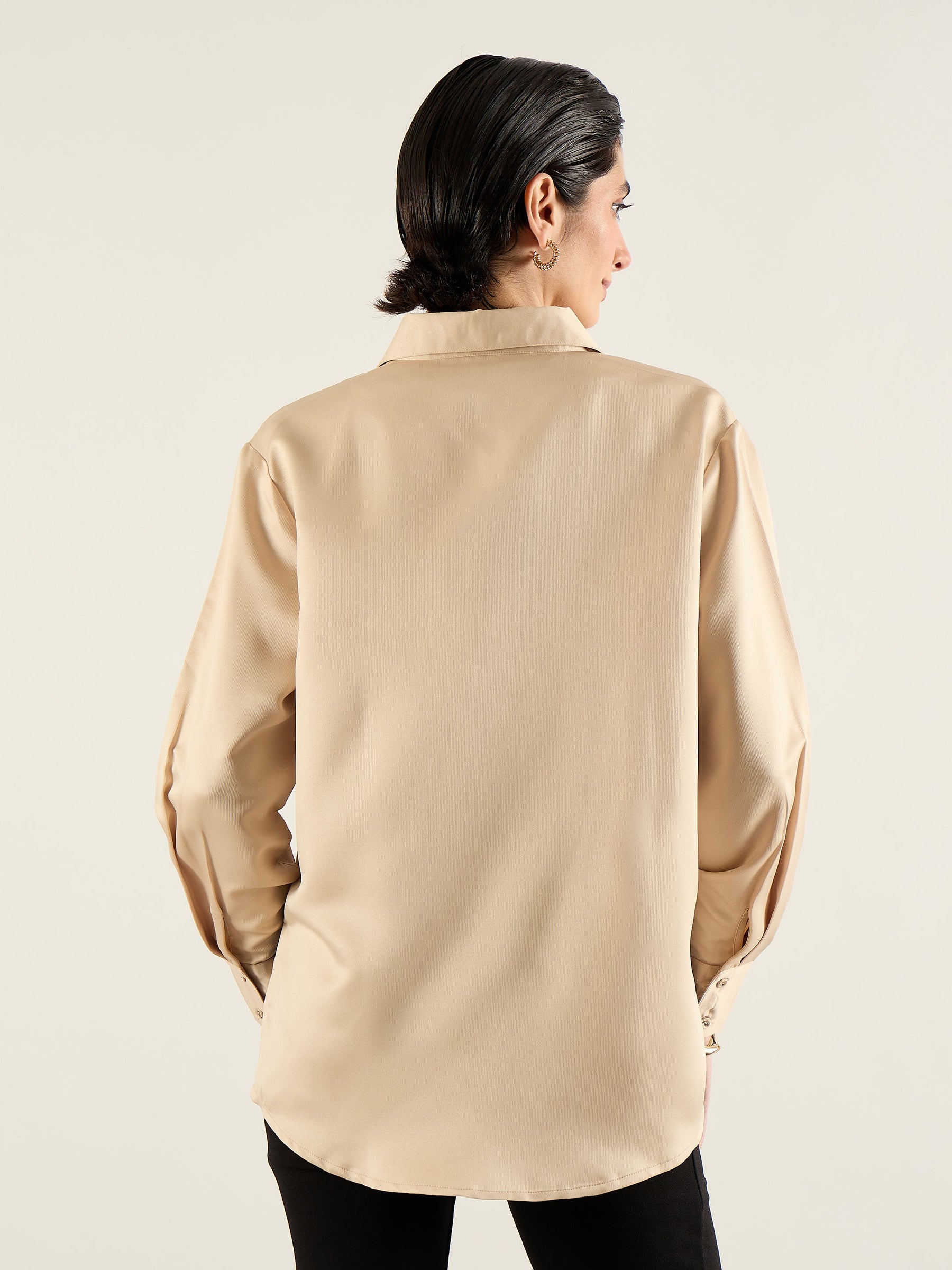 Beige Satin Oversized Shirt-SASSAFRAS