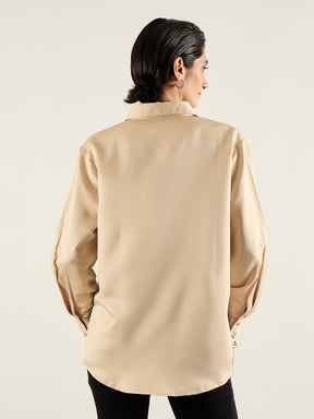 Beige Satin Oversized Shirt-SASSAFRAS