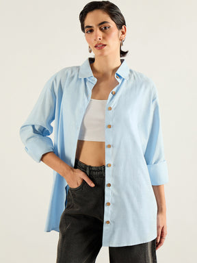 Blue & White Penny Stripes Oversized Shirt -SASSAFRAS